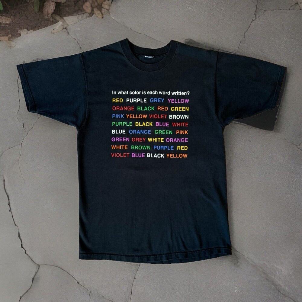 Vintage Color Words Shirt L Black 90s Made in USA Streetwear Crayons Art Glam